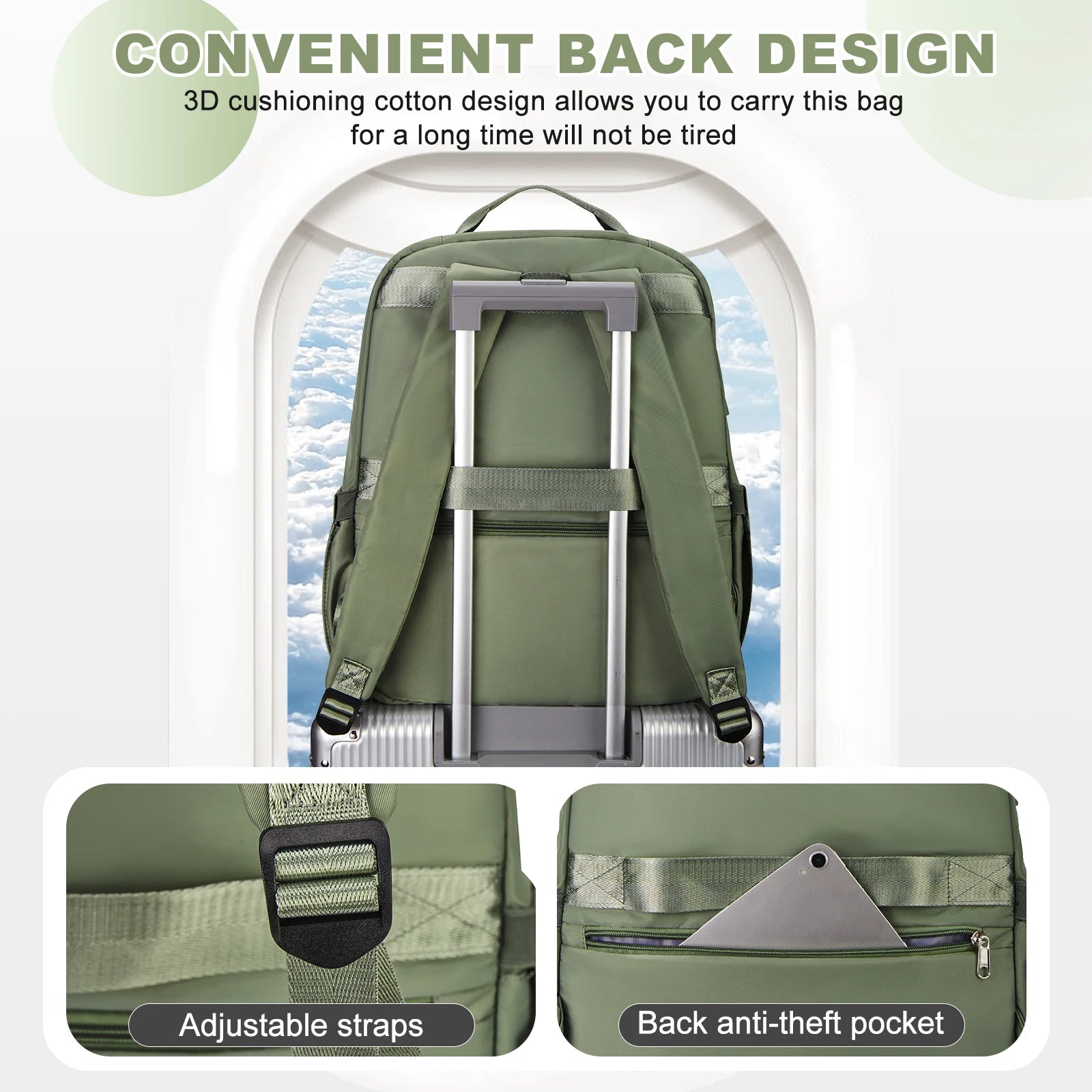 Sac À Dos Voyage Vert En Nylon Cabine