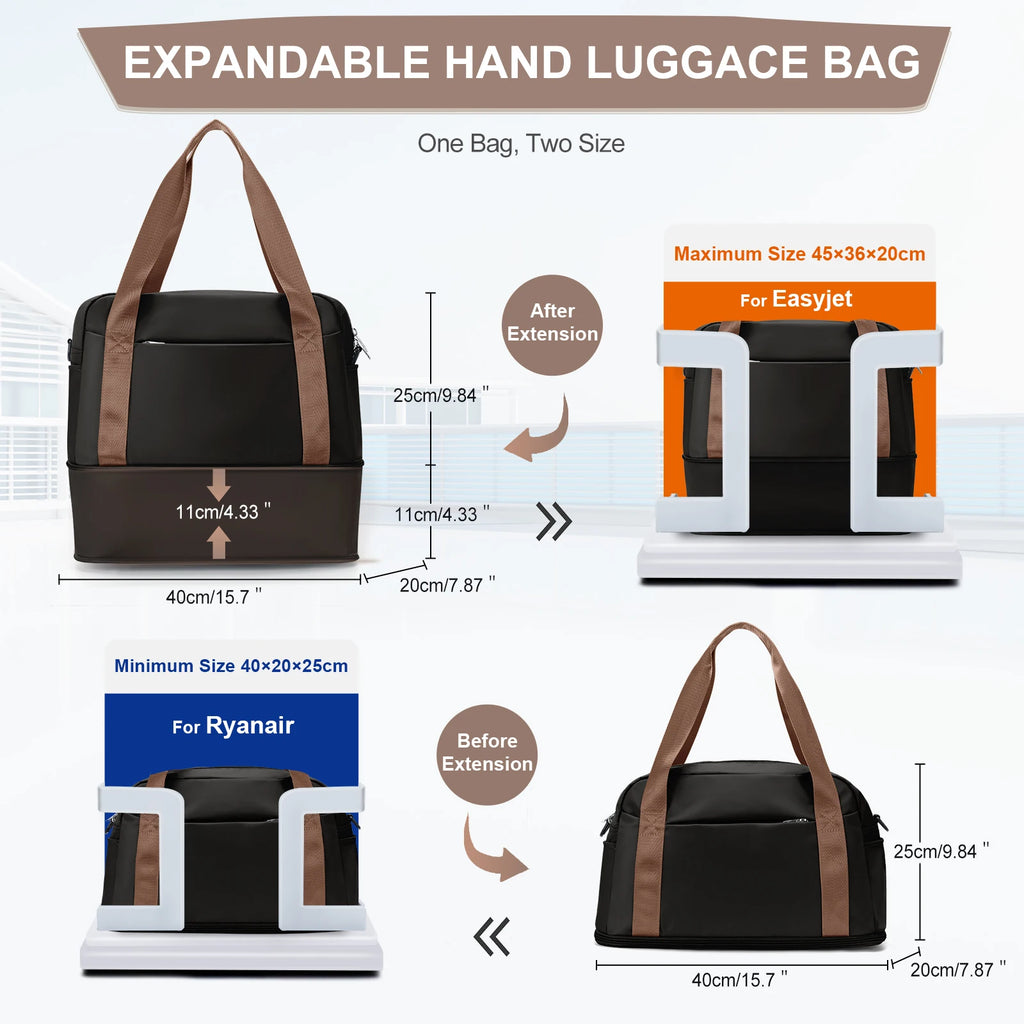 Sac polochon unisexe en nylon, bagage cabine avec poignées doubles
