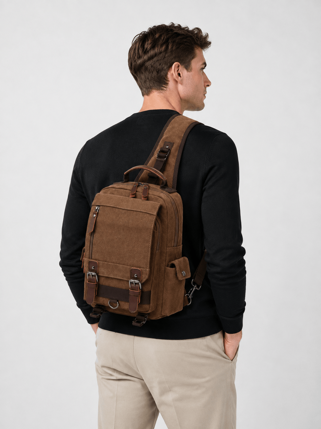 Sackovia Petit Sac À Dos Homme En Toile Marron