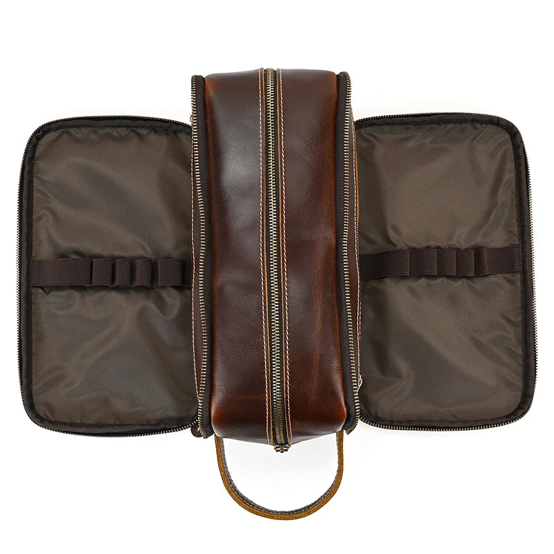 Trousse De Toilette Cuir Pour Homme Véritable Marron Foncé