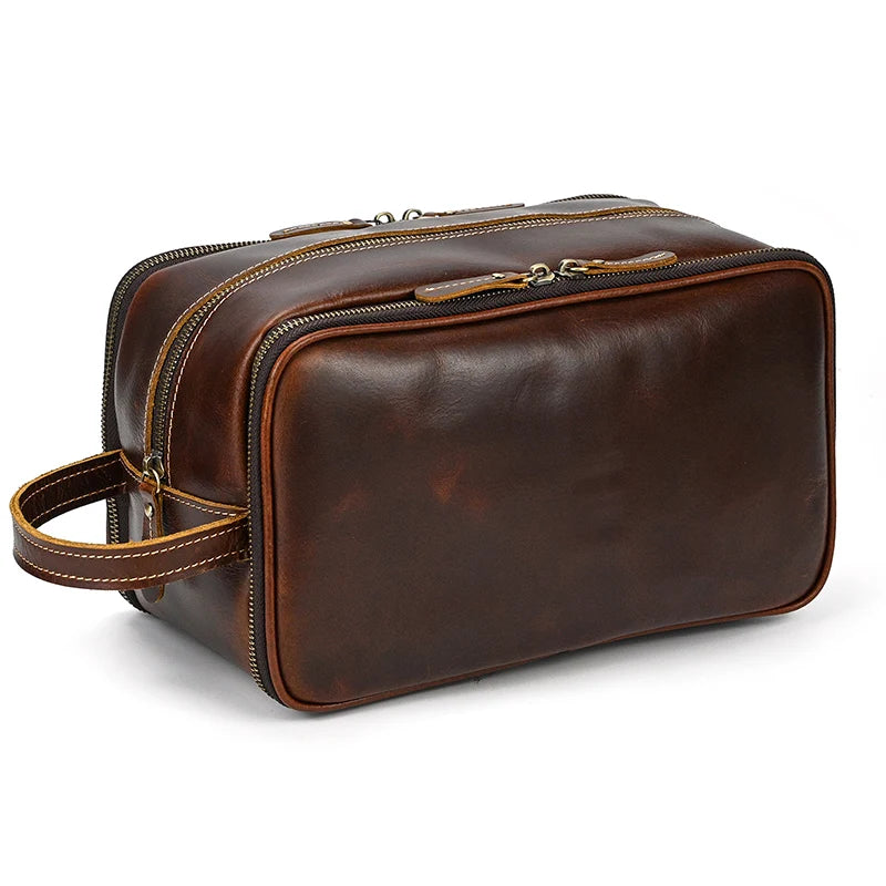 Trousse De Toilette Cuir Pour Homme Véritable Marron Foncé