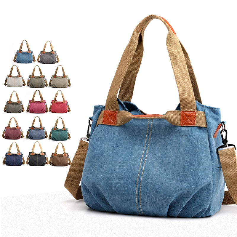 Sac hobo femme bleu en toile avec bandoulière et fermeture éclair