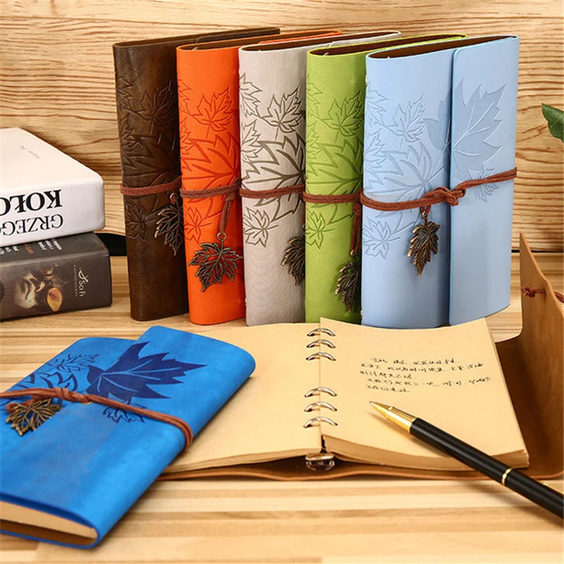 Carnet journal marron en similicuir PU motif feuilles d’érable A5 A6 A7