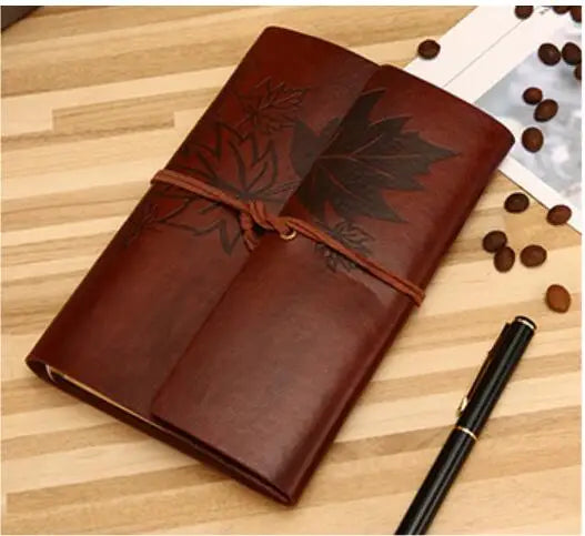 Carnet journal marron en similicuir PU motif feuilles d’érable A5 A6 A7