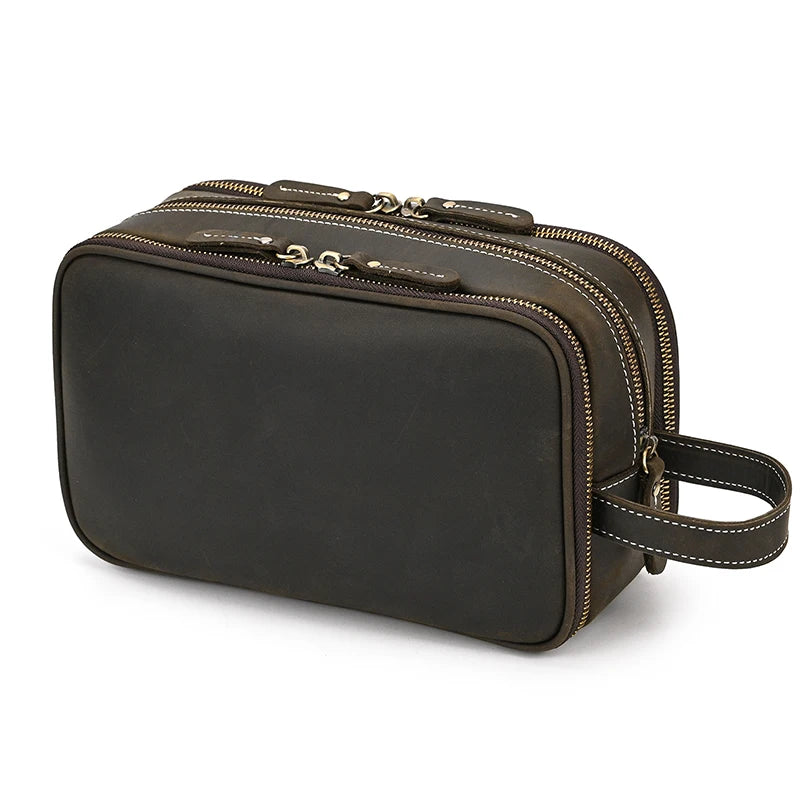 Trousse De Toilette Cuir Pour Homme Véritable Marron Foncé
