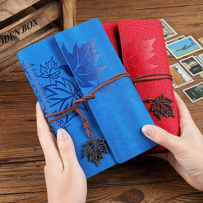 Carnet journal marron en similicuir PU motif feuilles d’érable A5 A6 A7