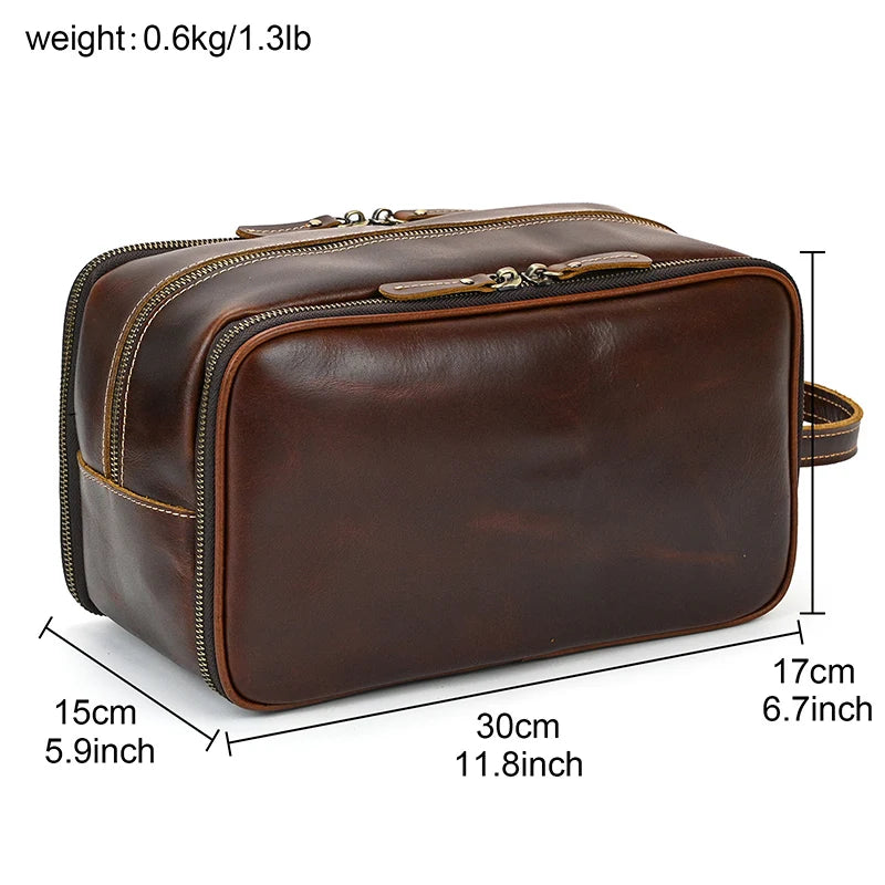 Trousse De Toilette Cuir Pour Homme Véritable Marron Foncé