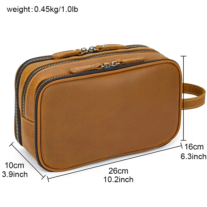 Trousse De Toilette Cuir Pour Homme Véritable Marron Foncé