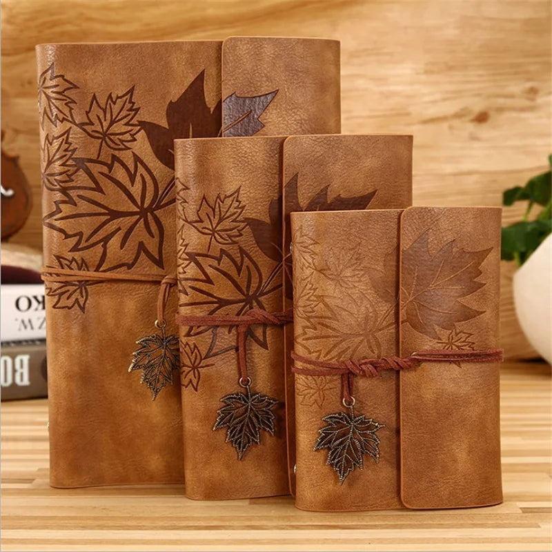 Carnet journal marron en similicuir PU motif feuilles d’érable A5 A6 A7