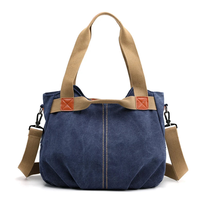 Sac hobo femme bleu en toile avec bandoulière et fermeture éclair