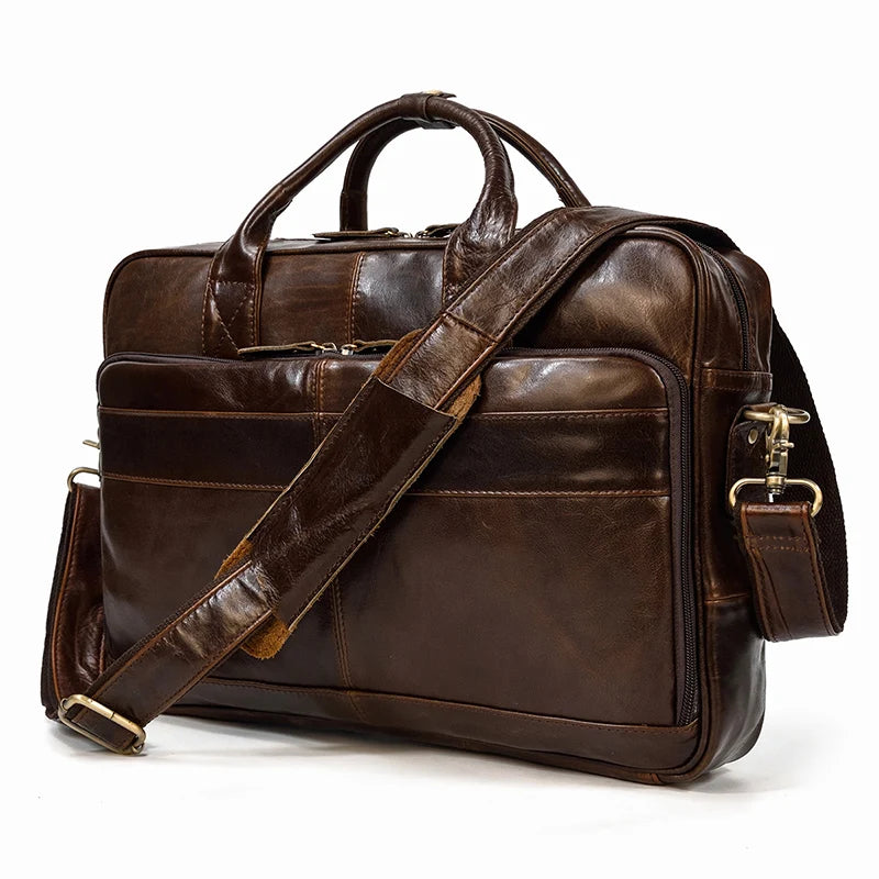Serviette homme en cuir Crazy Horse marron foncé pour ordinateur 15,6 pouces