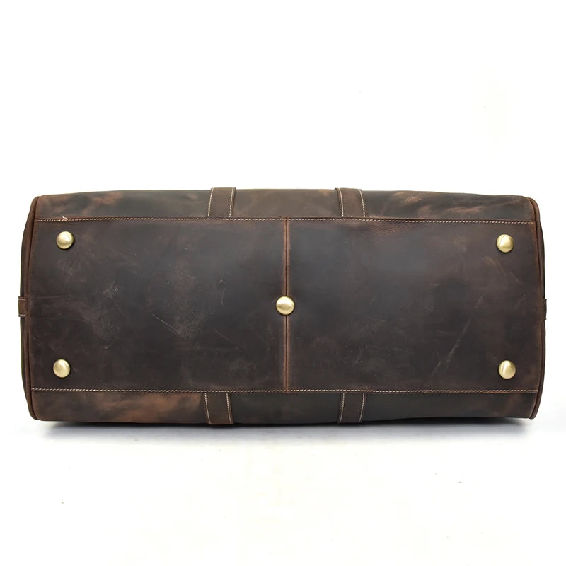 Sac polochon homme en cuir véritable marron foncé, style vintage