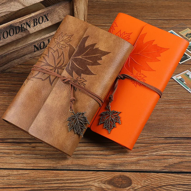Carnet journal marron en similicuir PU motif feuilles d’érable A5 A6 A7