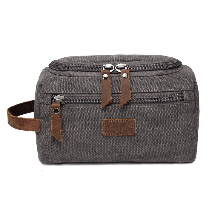 Trousse De Toilette Pour Homme En Toile Garnitures En Cuir