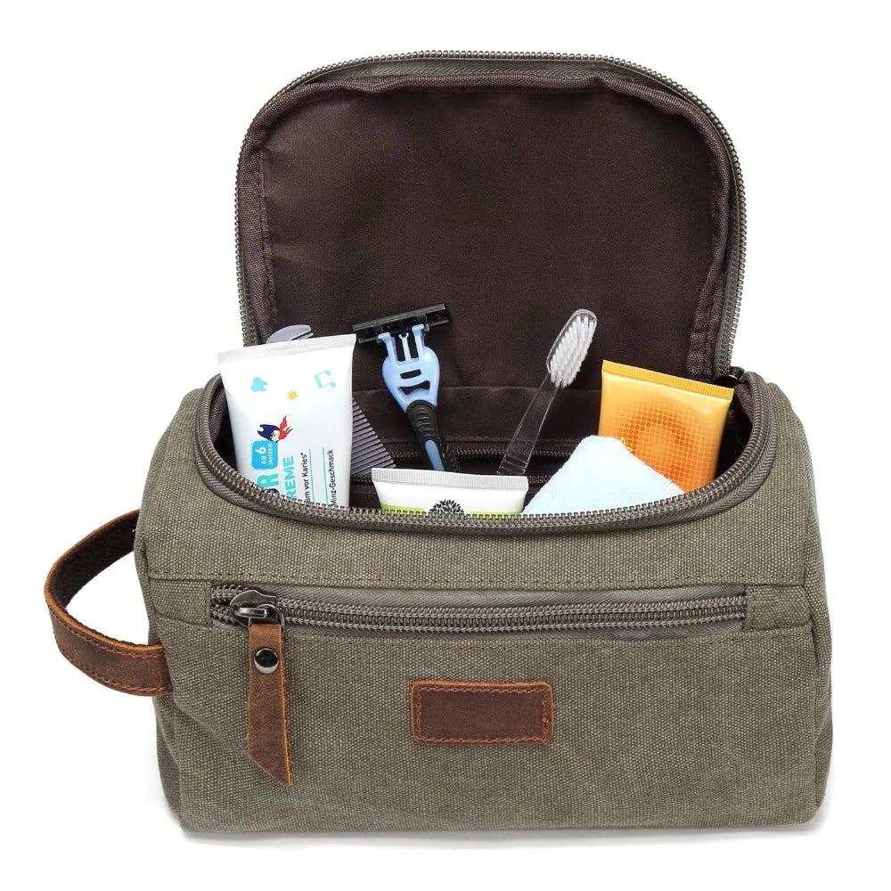 Trousse De Toilette Pour Homme En Toile Garnitures En Cuir