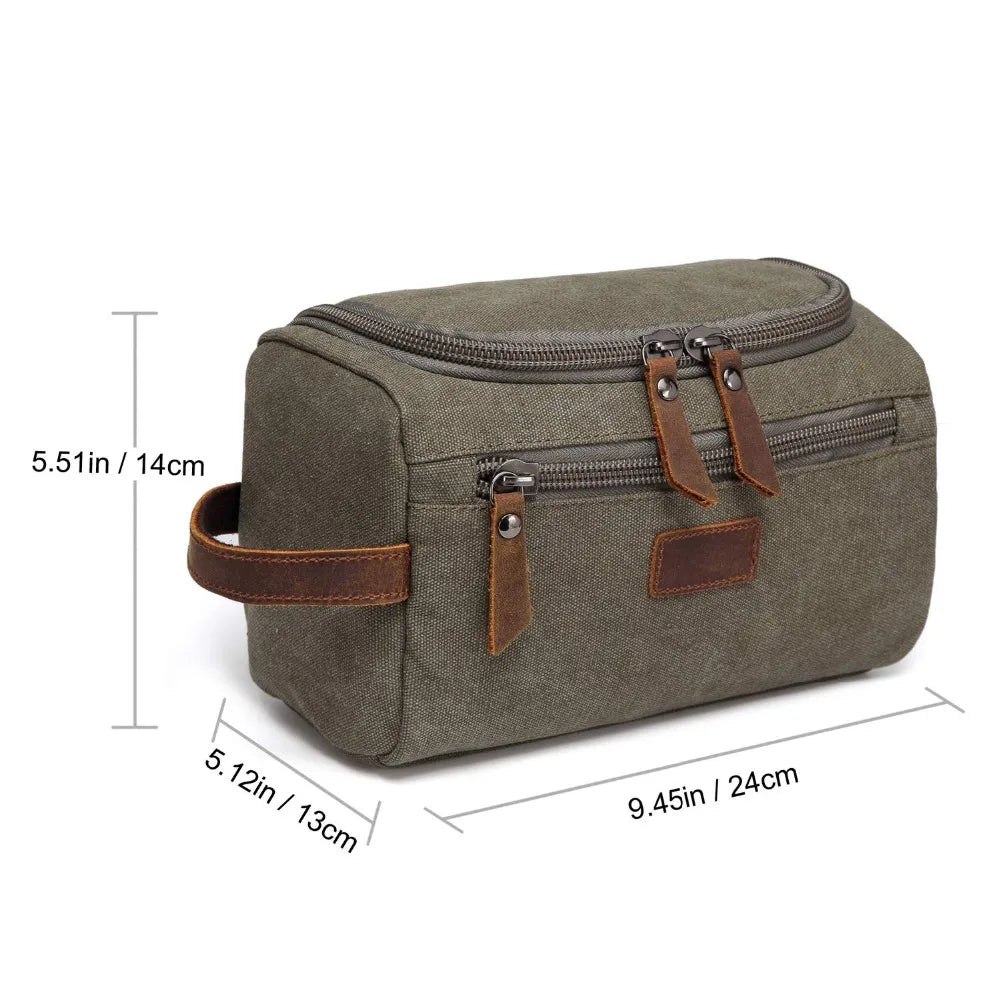 Trousse De Toilette Pour Homme En Toile Garnitures En Cuir