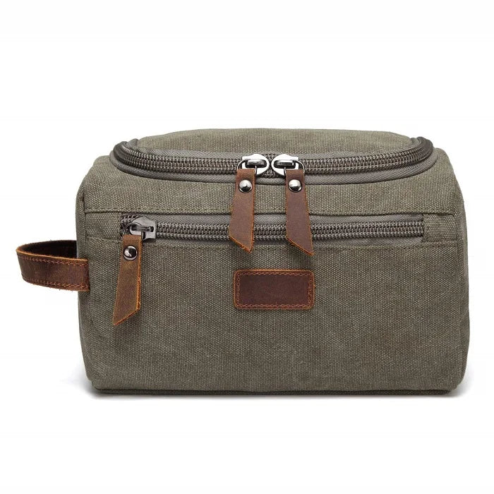 Trousse De Toilette Pour Homme En Toile Garnitures En Cuir