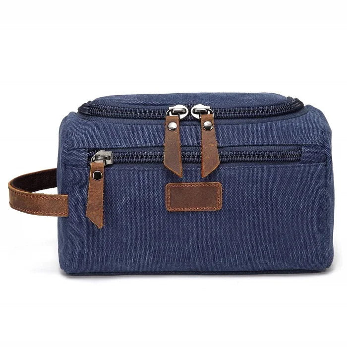 Trousse De Toilette Pour Homme En Toile Garnitures En Cuir