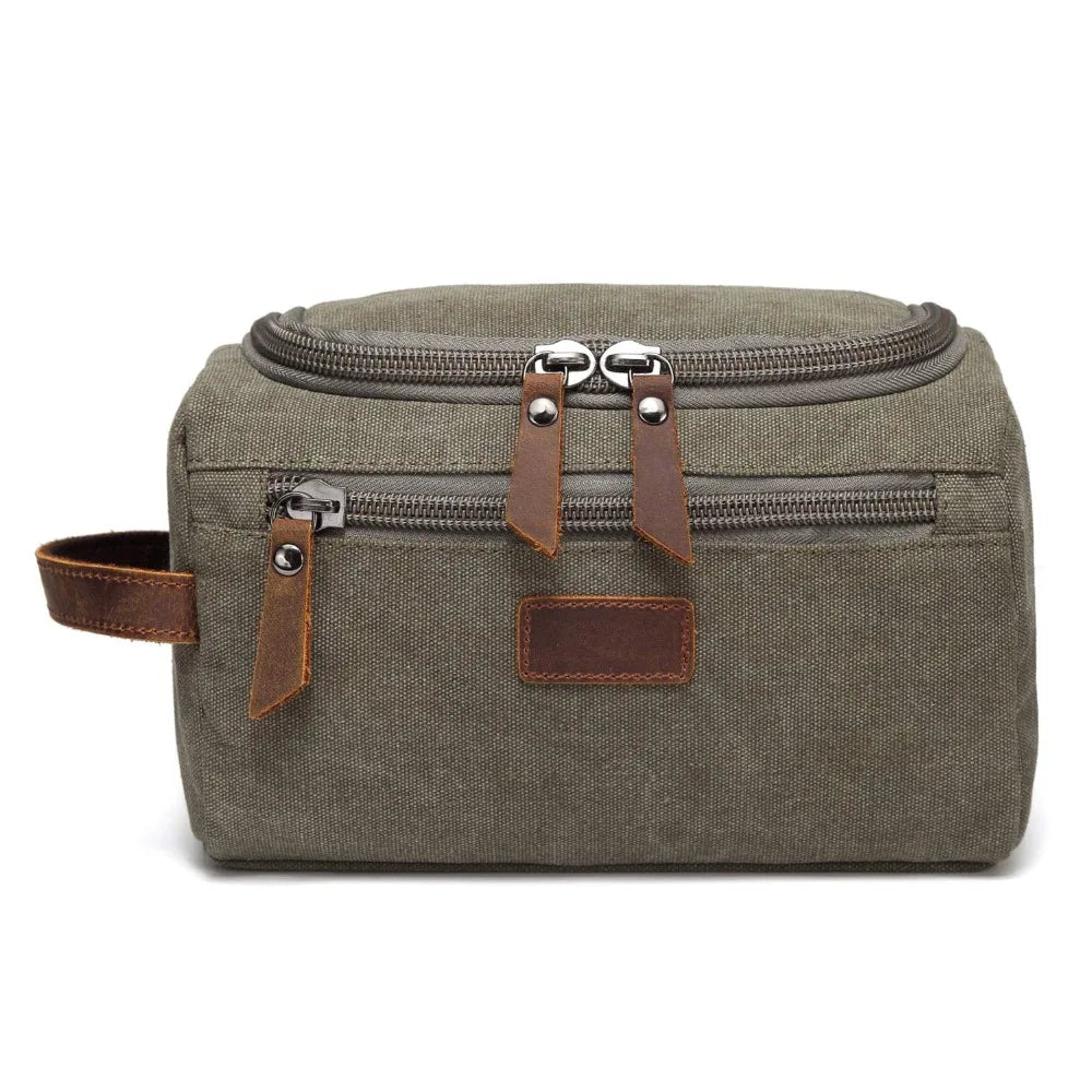 Trousse De Toilette Pour Homme En Toile Garnitures En Cuir