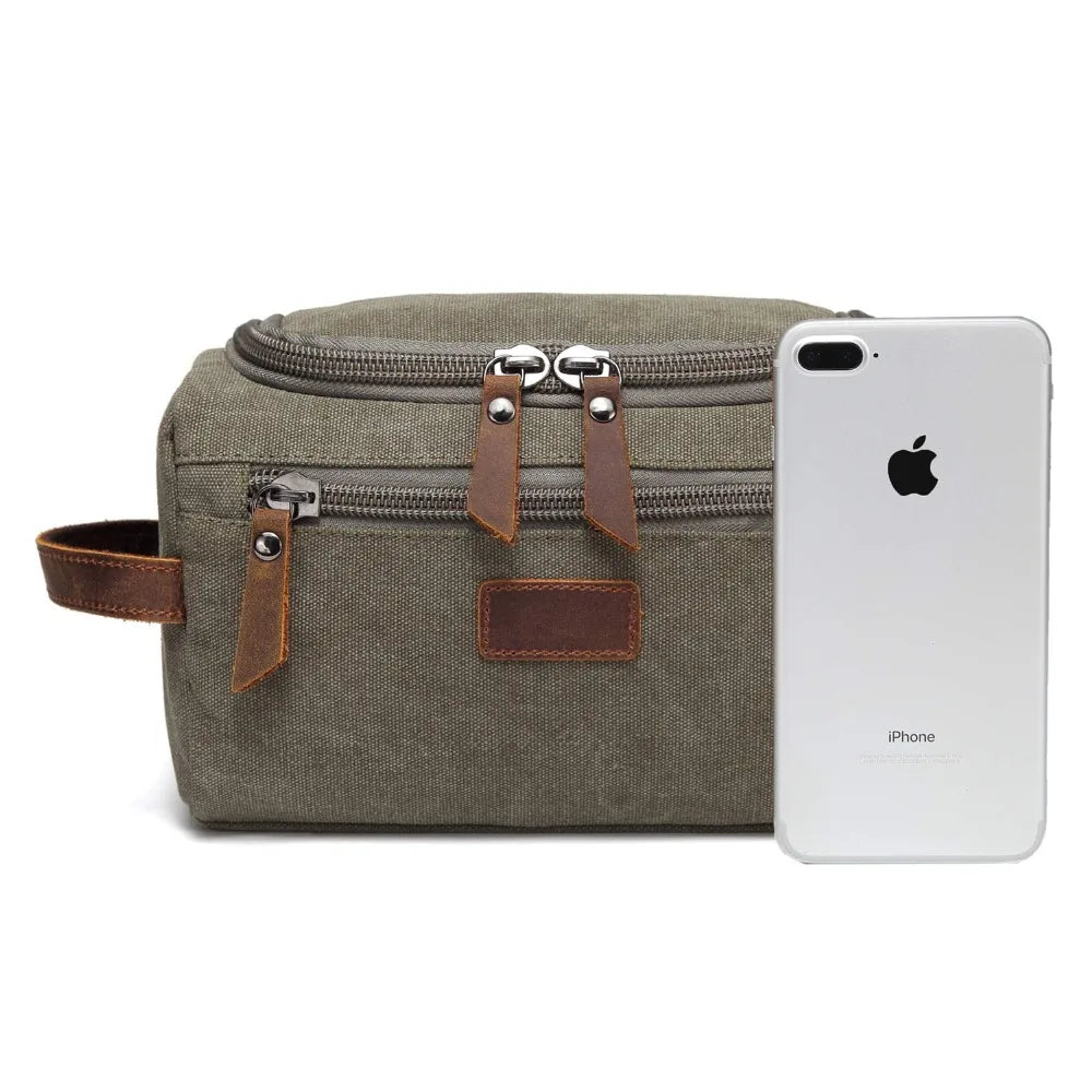 Trousse De Toilette Pour Homme En Toile Garnitures En Cuir