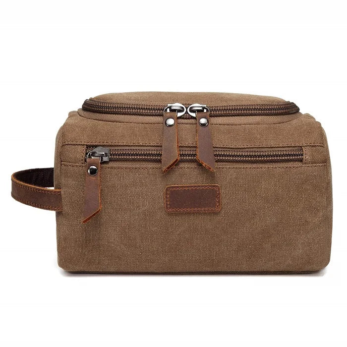 Trousse De Toilette Pour Homme En Toile Garnitures En Cuir