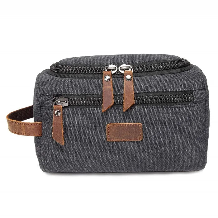 Trousse De Toilette Pour Homme En Toile Garnitures En Cuir