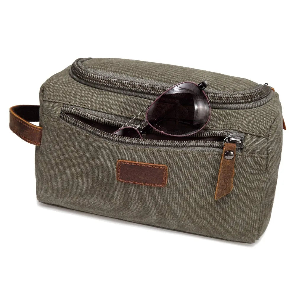 Trousse De Toilette Pour Homme En Toile Garnitures En Cuir