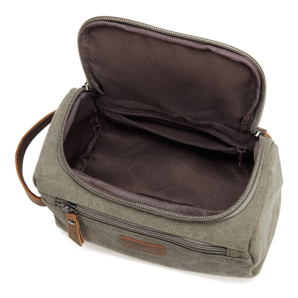 Trousse De Toilette Pour Homme En Toile Garnitures En Cuir