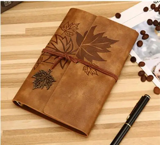 Carnet journal marron en similicuir PU motif feuilles d’érable A5 A6 A7