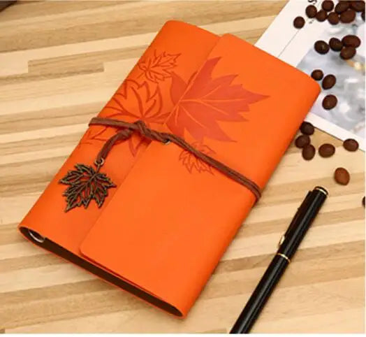 Carnet journal marron en similicuir PU motif feuilles d’érable A5 A6 A7