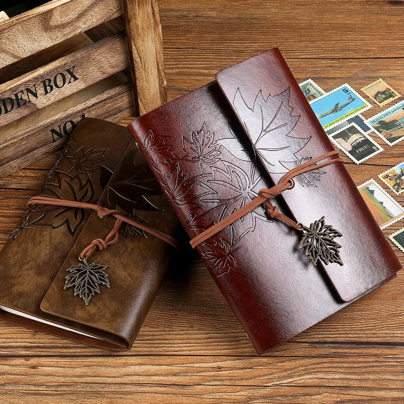 Carnet journal marron en similicuir PU motif feuilles d’érable A5 A6 A7