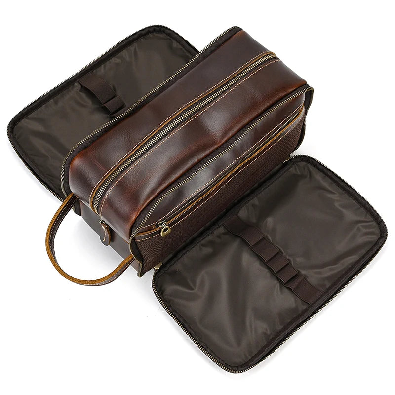 Trousse De Toilette Cuir Pour Homme Véritable Marron Foncé