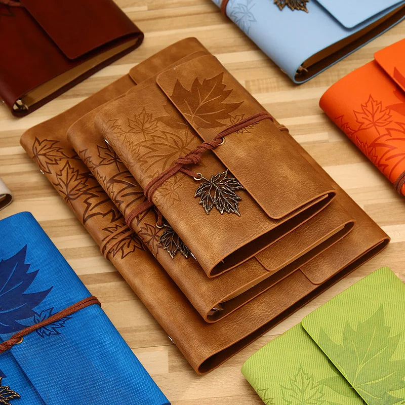 Carnet journal marron en similicuir PU motif feuilles d’érable A5 A6 A7