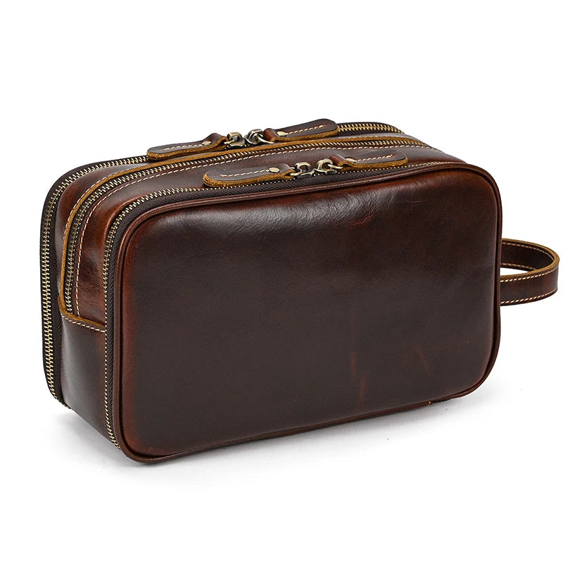 Trousse De Toilette Cuir Pour Homme Véritable Marron Foncé
