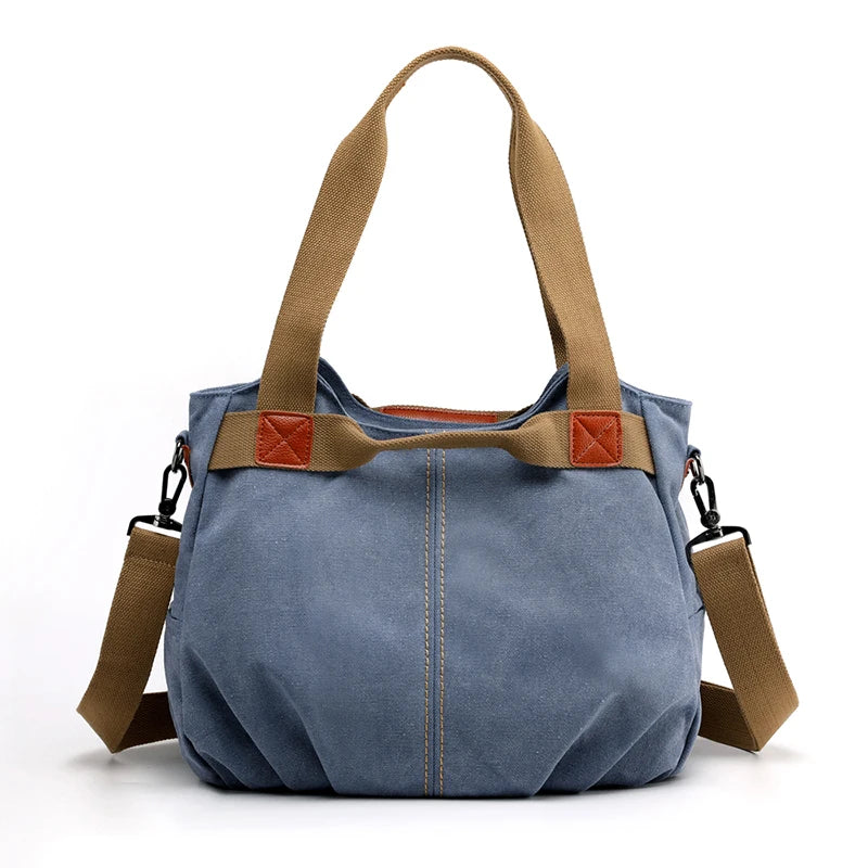 Sac hobo femme bleu en toile avec bandoulière et fermeture éclair