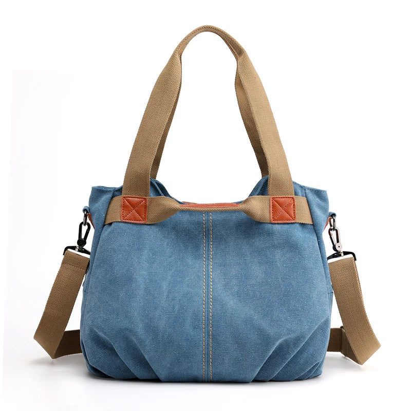 Sac hobo femme bleu en toile avec bandoulière et fermeture éclair