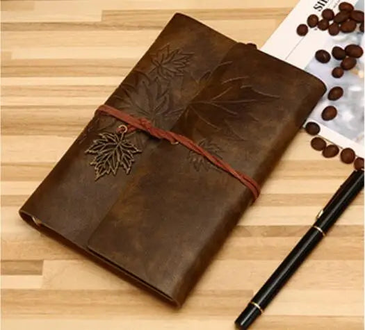 Carnet journal marron en similicuir PU motif feuilles d’érable A5 A6 A7