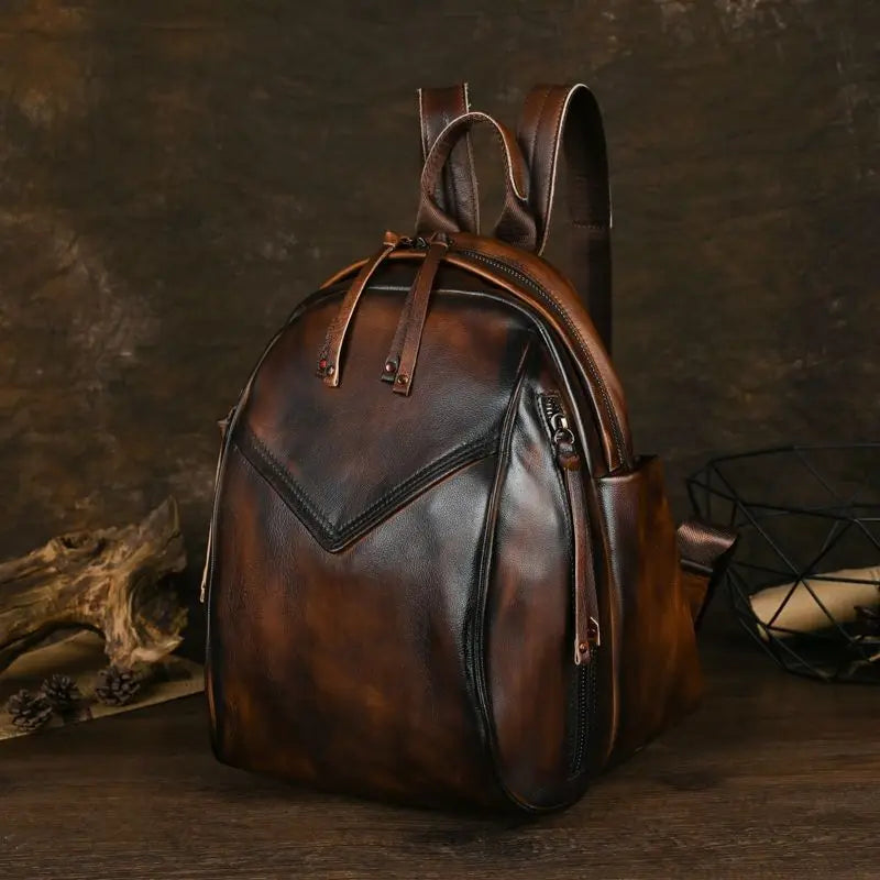 Sac À Dos Imperméable En Cuir Véritable Marron Foncé
