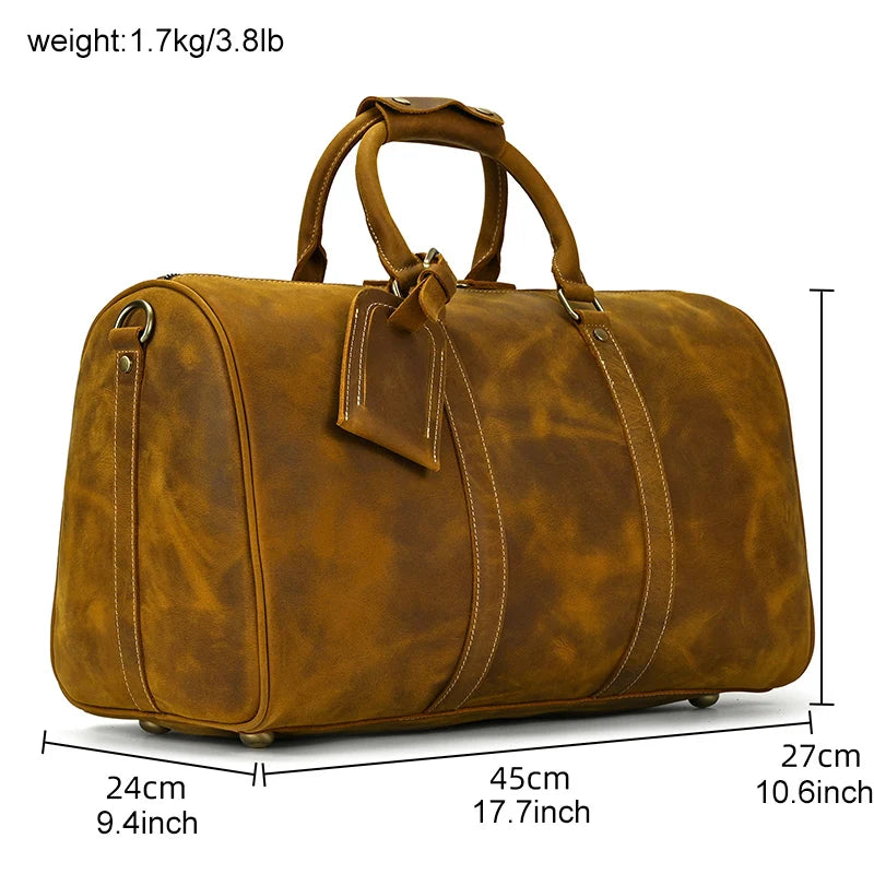 Sac polochon homme en cuir véritable marron foncé, style vintage