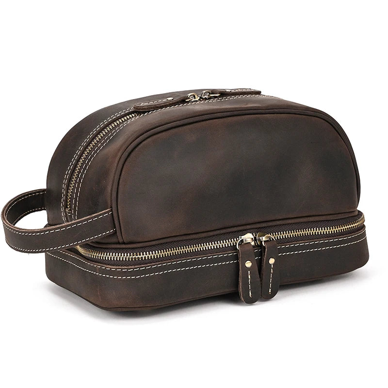 Trousse De Toilette Cuir Pour Homme Véritable Marron Foncé