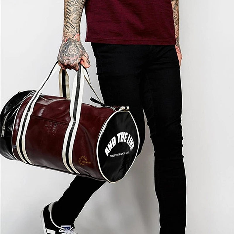 Sac polochon de sport unisexe en cuir avec compartiment à chaussures