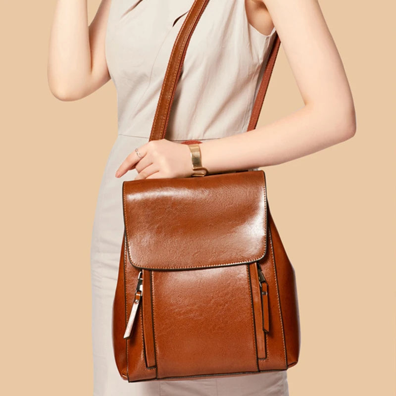 Sac À Dos Cuir Femme Véritable Marron