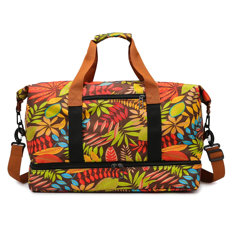 Sac polochon femme en tissu Oxford à motif floral avec compartiment inférieur zippé