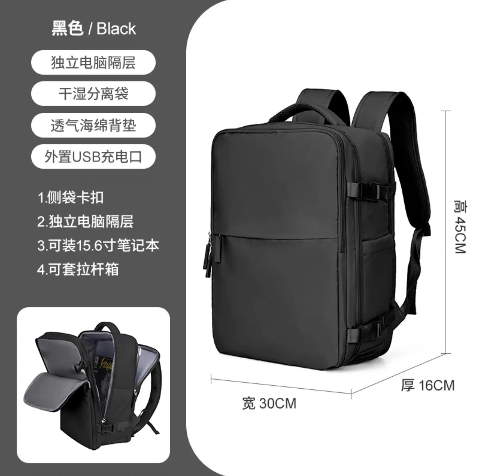 Sac À Dos De Voyage Avec Port USB Imperméable En Tissu