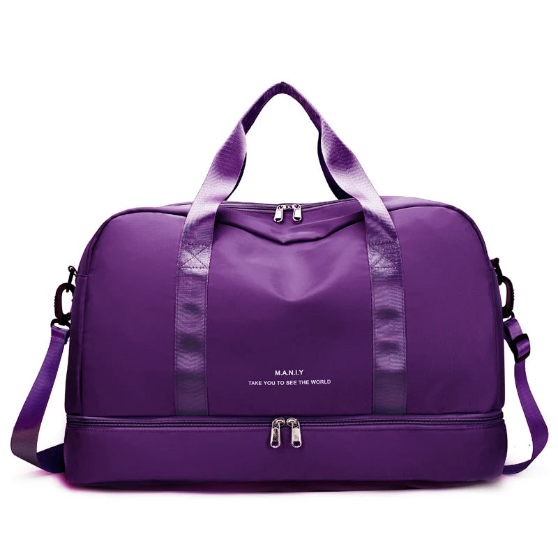 Sac polochon extensible femme rose mauve en nylon à bandoulière