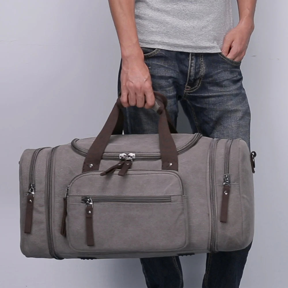 Sac polochon de voyage marron en toile avec bandoulière