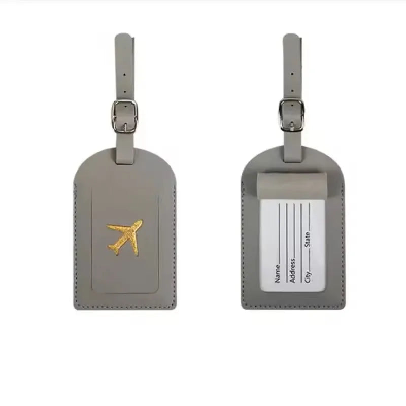 Étiquette de bagage en cuir motif avion avec porte-adresse