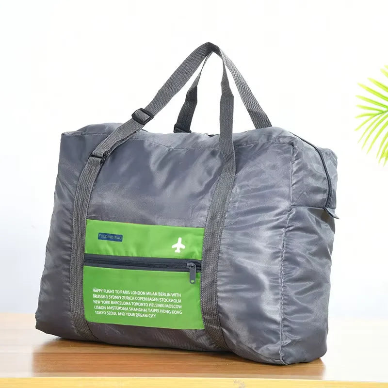 Sac polochon de voyage pliable imperméable gris avec sangle pour valise