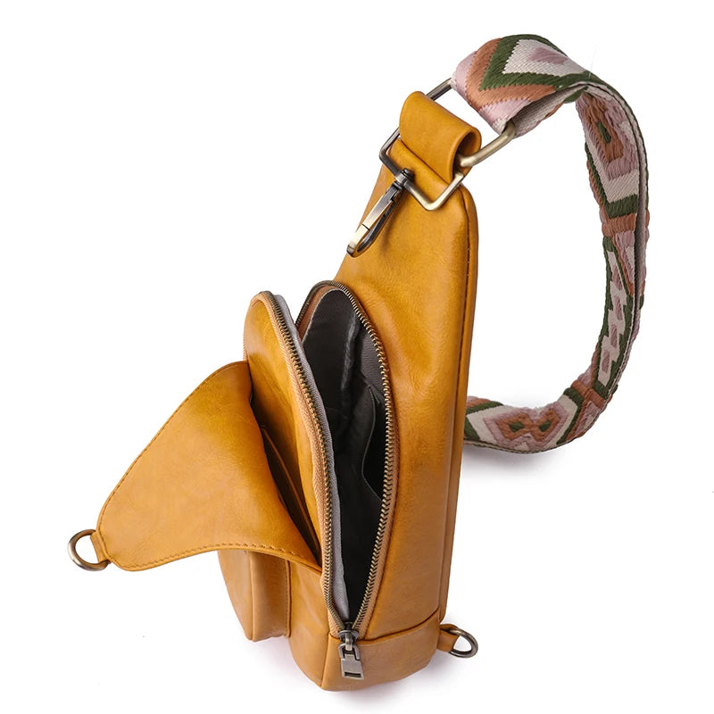Sac bandoulière poitrine femme rose en cuir PU imperméable