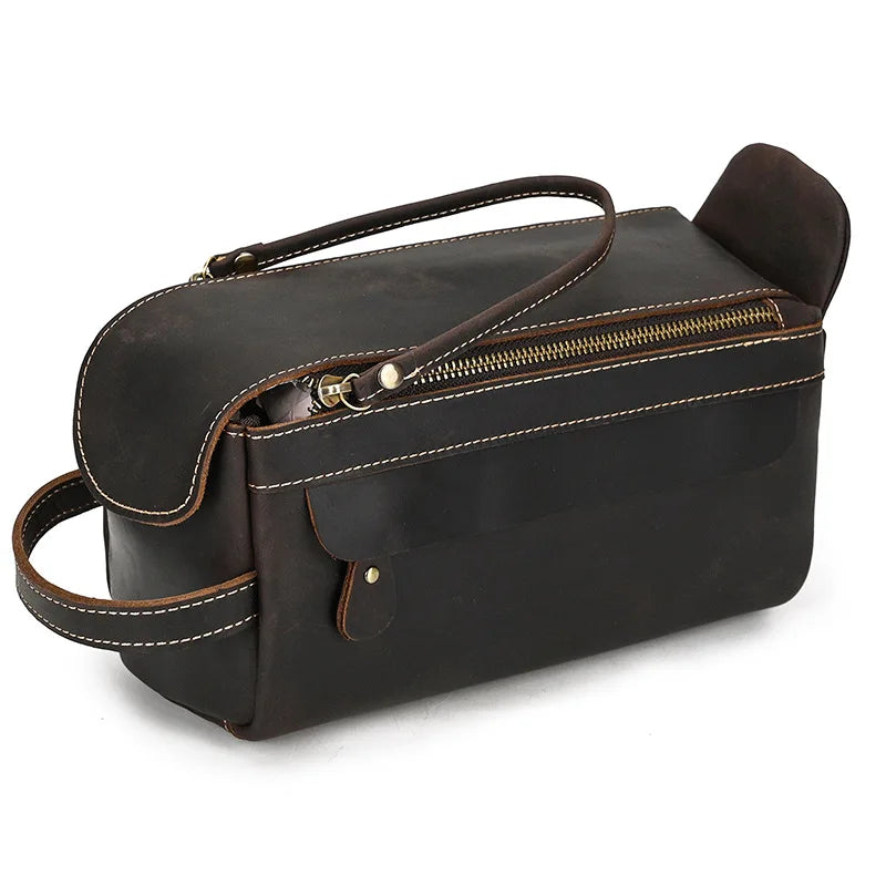 Trousse De Toilette Cuir Pour Homme Véritable Marron Foncé